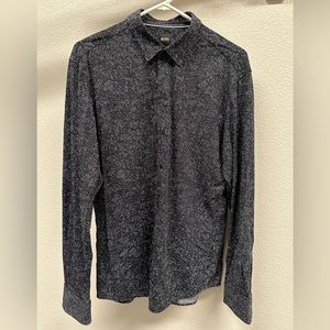 Boss Hugo Boss “Sharp Fit” navy blue and white button-down shirt.